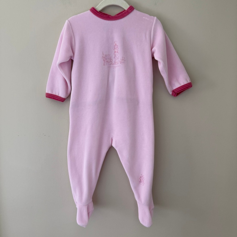 Petit Bateau Pink Velour Footed Sleeper Macaron Teddy Bear 12M 74cm Romper